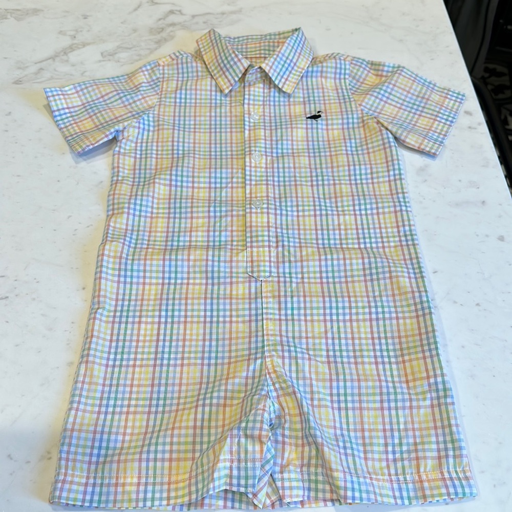 NWOT Properly Tied Romper plaid baby boys 12m